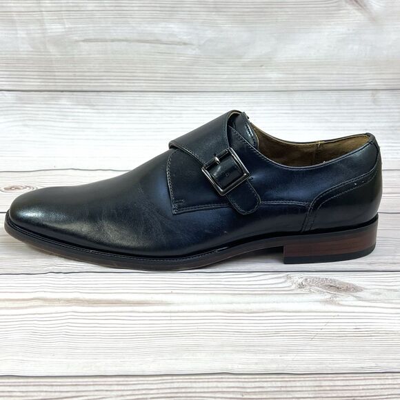 Florsheim Ravello Mens 9.5M Black Leather Monk Strap Dress Shoe Plain Toe Loafer - Picture 14 of 16